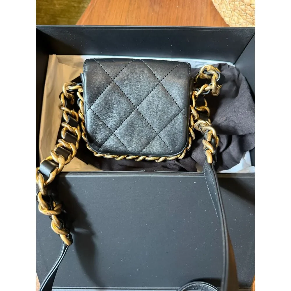 CHANEL Mini Flap Quilted Handbag Gold Hardware Black